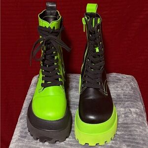 Dolls Kill Neon Green and Black Combat Boots